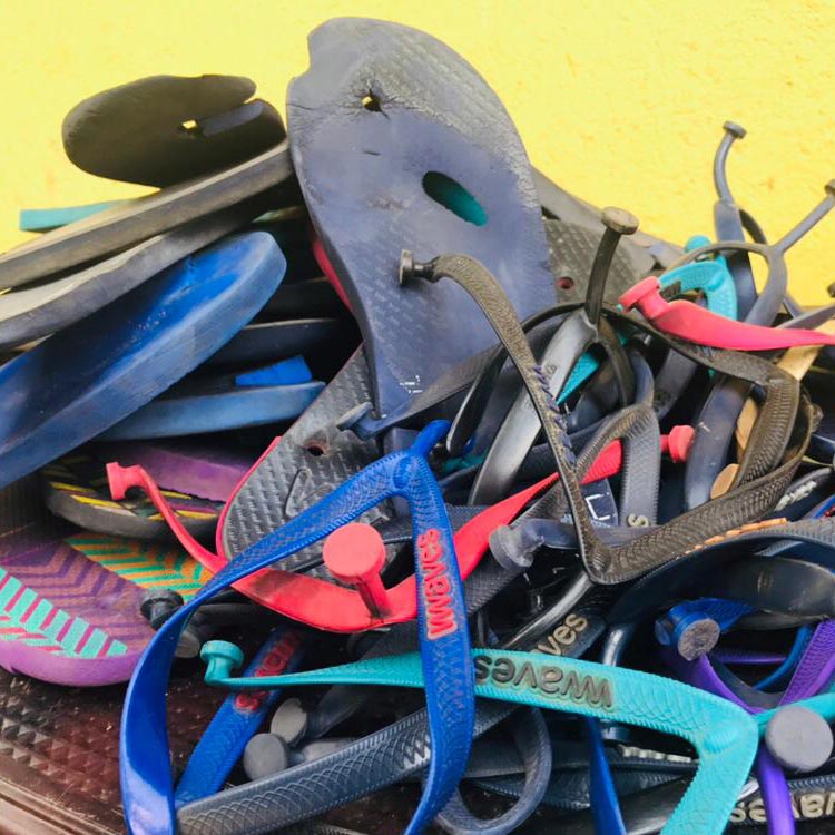 Flip flops being recycled