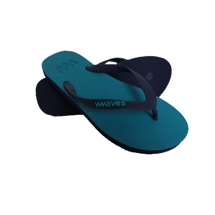 100% Natural Rubber Flip Flop - Turquoise & Navy Two Tone