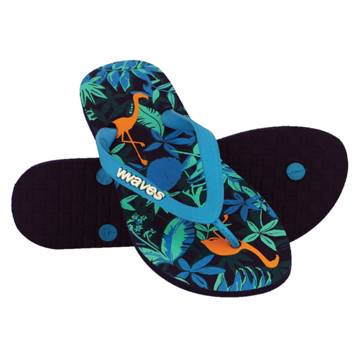 Natural Rubber Flip Flop – Tropical Print Black & Turquoise - Image 3