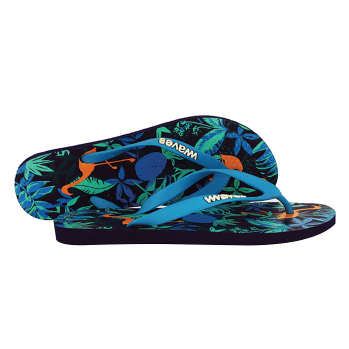 Natural Rubber Flip Flop – Tropical Print Black & Turquoise - Image 2