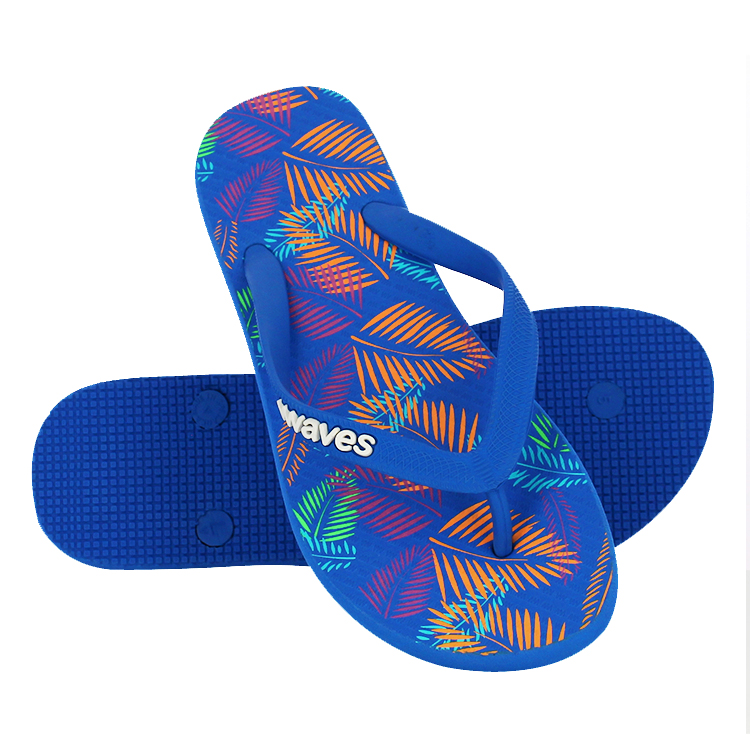 Women's Royal Blue with Palm Print Flip Flops | Waves Flip Flops