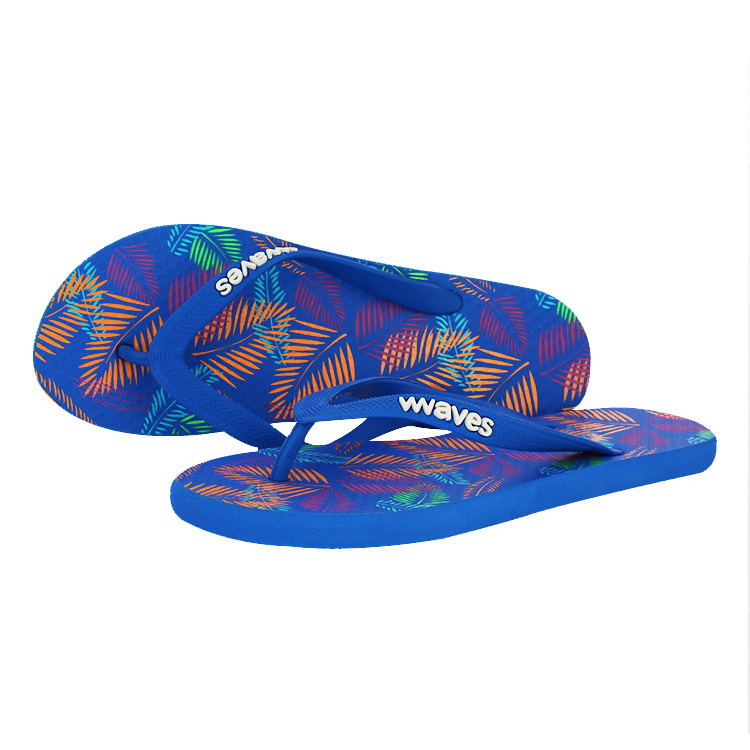 Women's Royal Blue with Palm Print Flip Flops | Waves Flip Flops