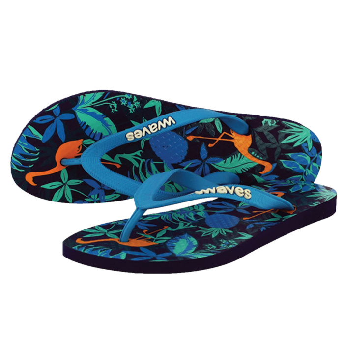 Natural Rubber Flip Flop – Tropical Print Black & Turquoise
